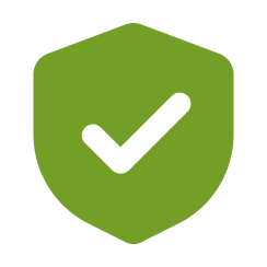 A green shield icon with a white checkmark in the center, symbolizing security or verification.